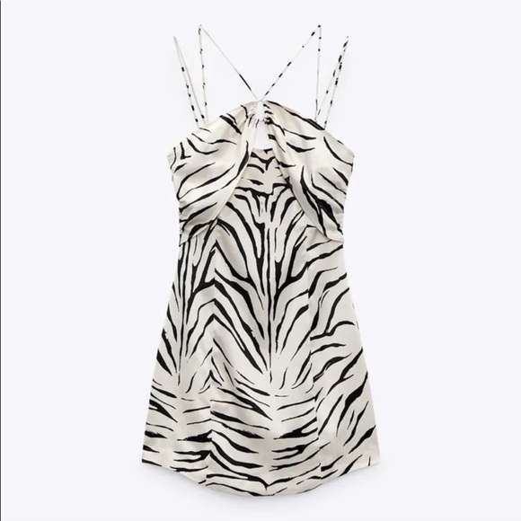 ZARA Zebra print / Animal Print satin mini dress XS NEW - Picture 6 of 12
